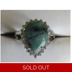 Raw Emerald Teardrop Rhinestone & 925 Sterling Ring